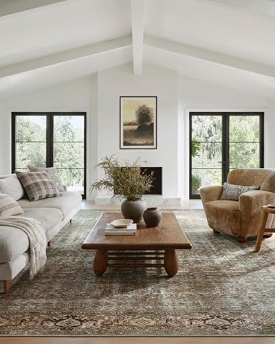 Amber Lewis x Loloi Georgie Collection GER-07 - Alfombra de pasillo , 2 pies 6 pulgadas x 7 pies 6 pulgadas color musgo y salmón