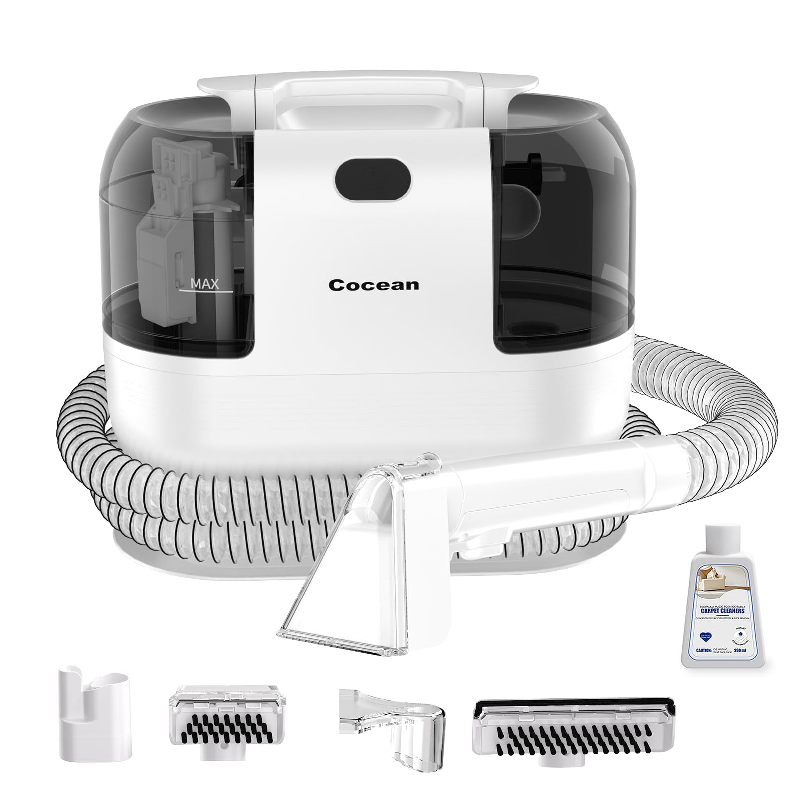 COCEAN Multi-Purpose Portable Carpet and Upholstery Cleaner, Carpet Cleaners Machines Powerful Suction Spot Cleaning, Deep Stain Cleaning for Carpet, Car Seats, Pets, Couches, with BrushHead (White)