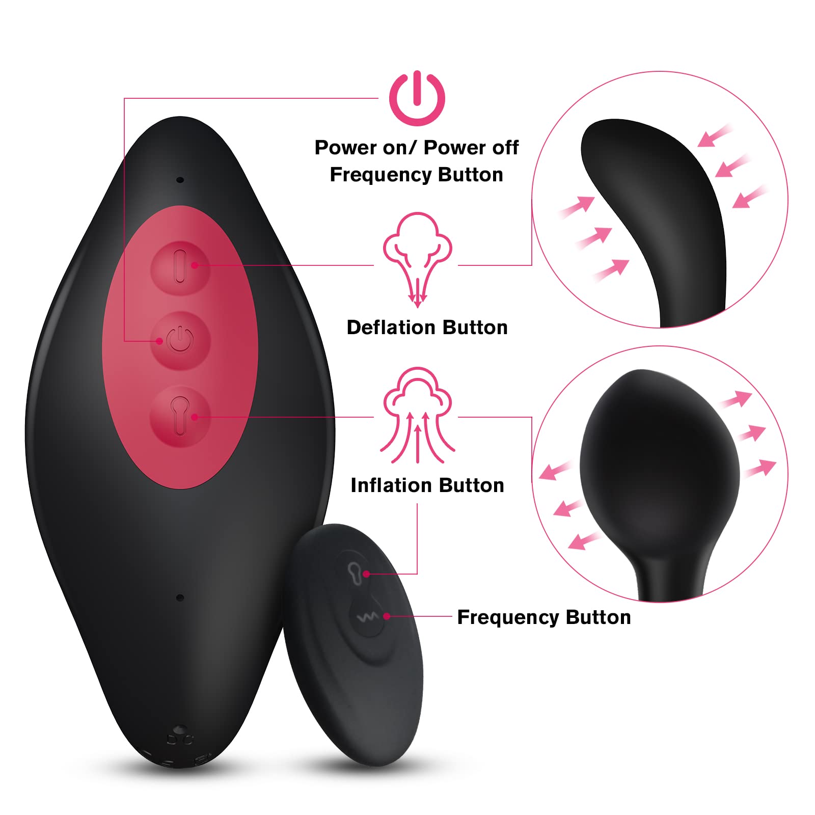 Tapón inflable del culo del vibrador anal - masajeador de próstata de control remoto con inflación automática y 10 modos vibradores para adultos masculinos y femeninos Estimulador