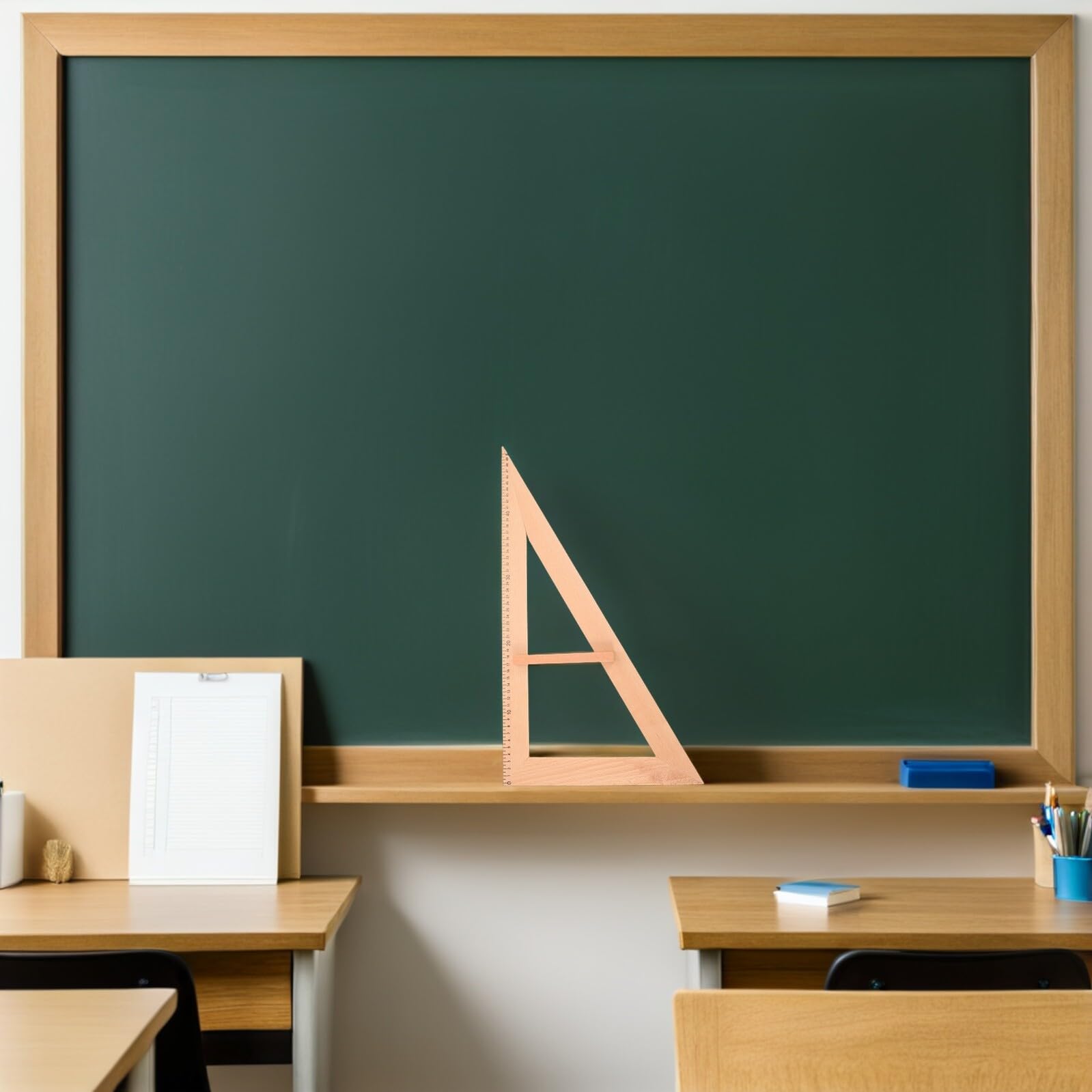 Gatuida Set 2 Pezzi Righello in Legno per Insegnanti, Righello Dritto 50 Cm e Squadra Angolare, Strumento di Misurazione Scolastico Preciso per Studenti e Cucito in Classe