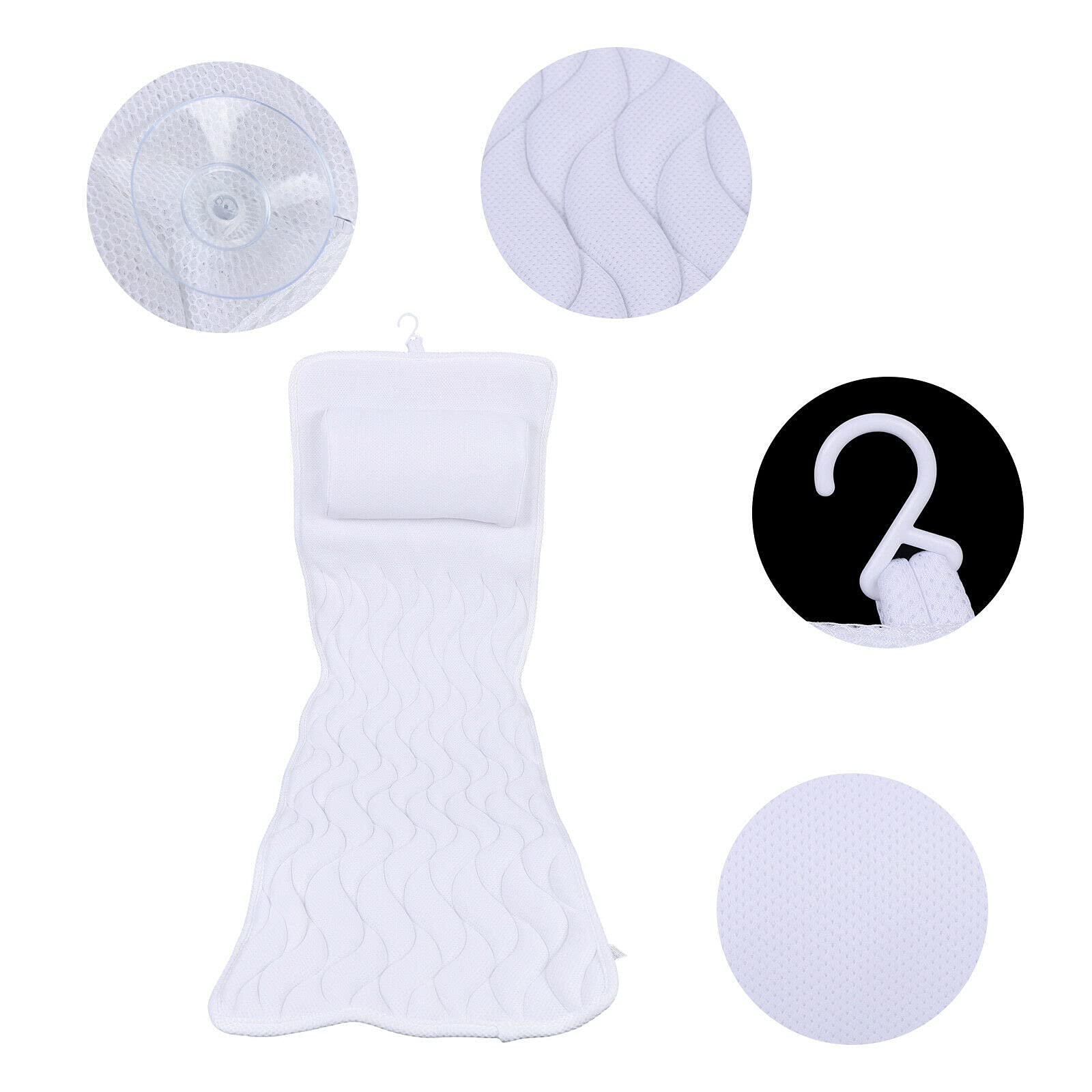 Tapis de Bain Douche Antidérapant Blanc 44 x 125 cm - Ventouse pour Absorber la Baignoire