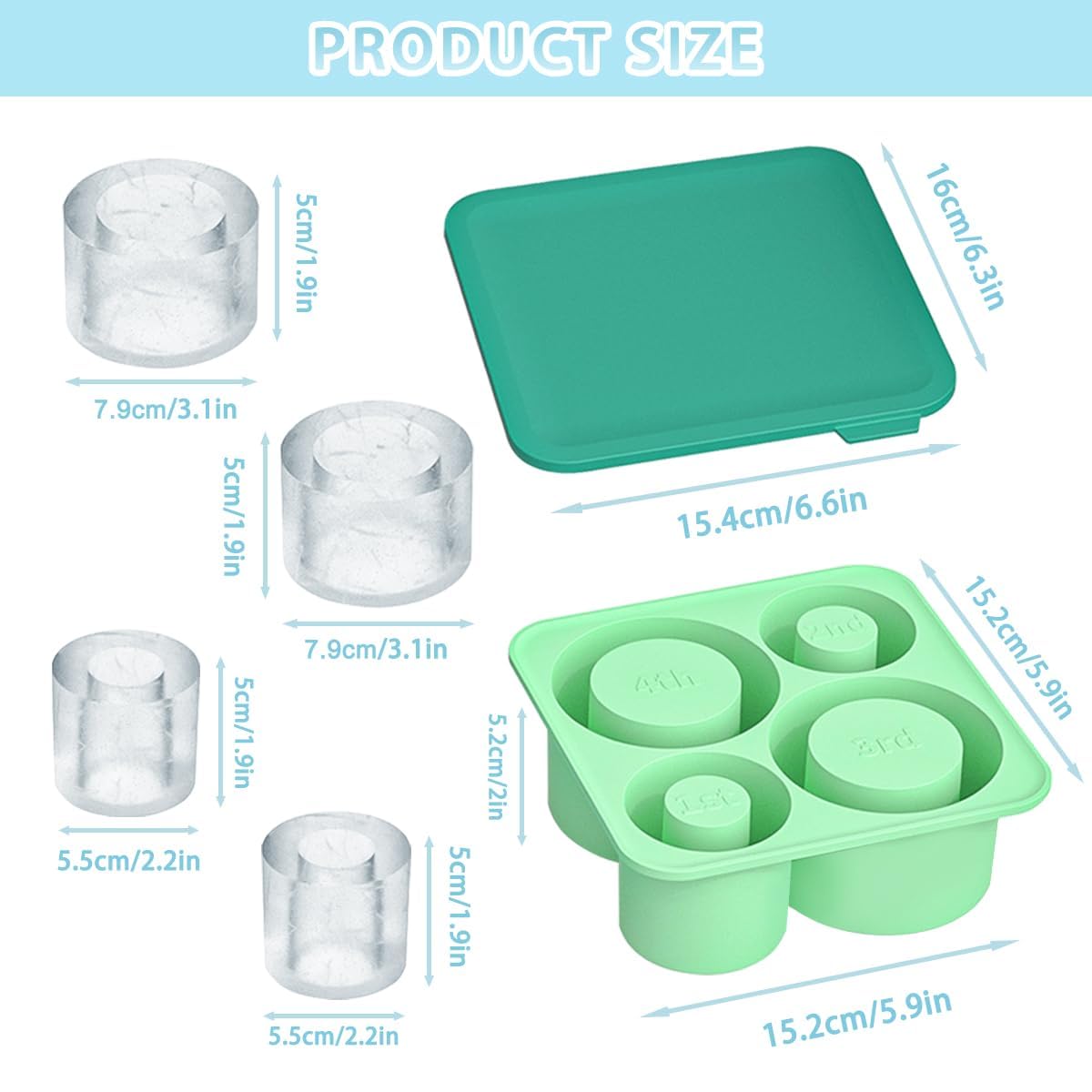 Stampo per cubetti di ghiaccio Stanley, in silicone, con coperchio, per realizzare 3 stampi per cubetti di ghiaccio a cilindro cavo, accessori per tazze Stanley da 850,5 a 1134 g, per raffreddare