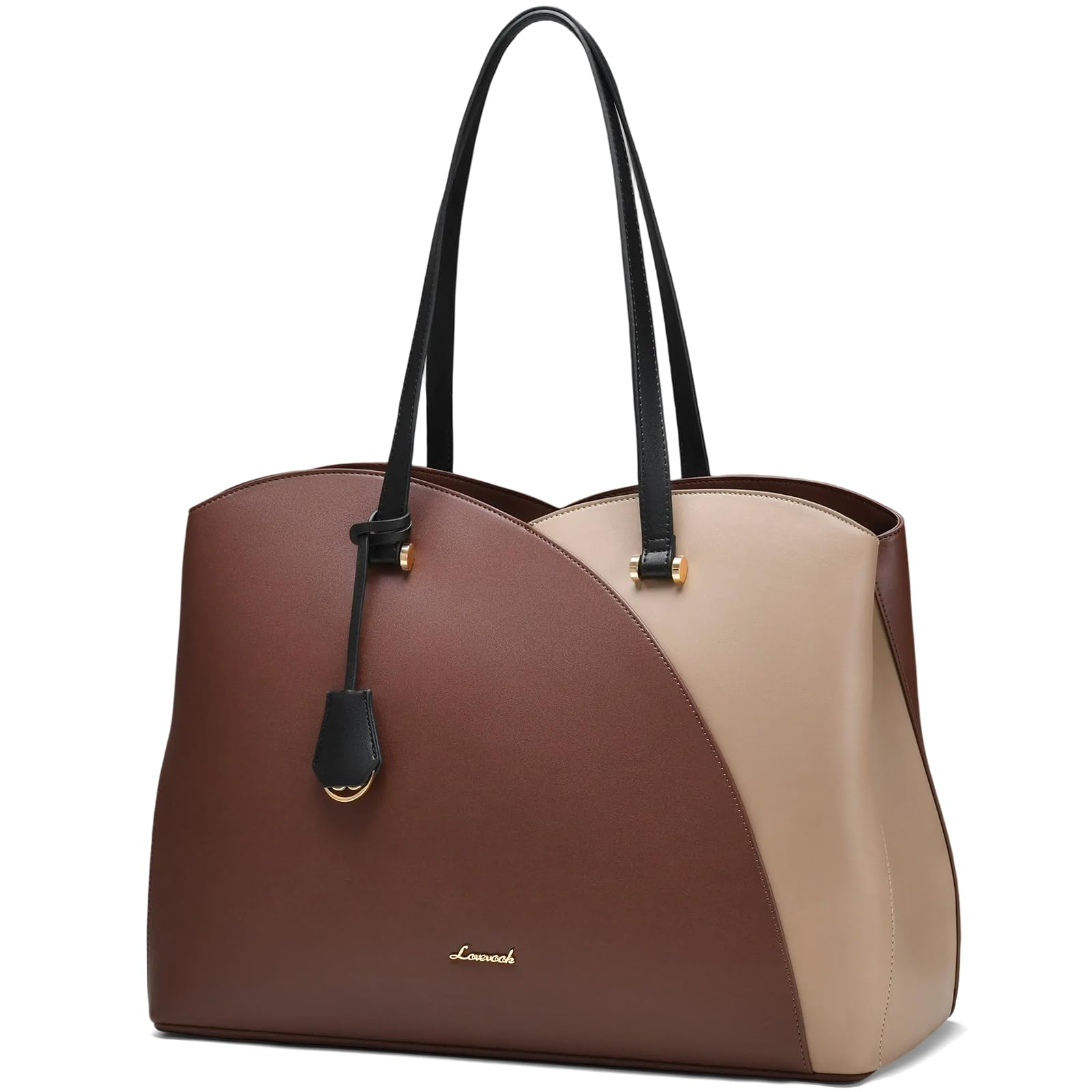 LOVEVOOKLOVEVOOK 17 Inch Laptop Tote Bag for Women, Work Bags Laptop Bag Teacher Tote Bag, Leather Computer Bag Large Purses Handbag Professional Briefcase, Coffee-Light Brown-Black