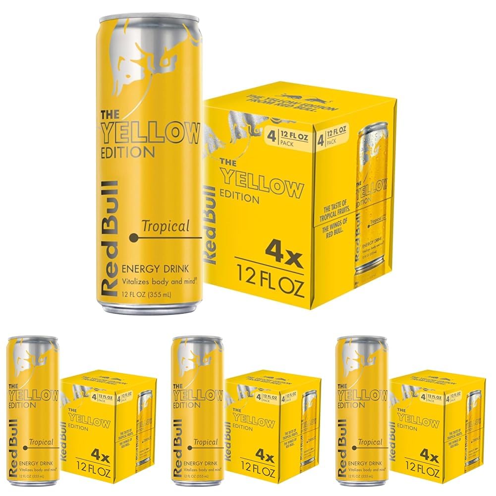 Red Bull Yellow Edition Energy Drink, Tropical, with 114mg Caffeine plus Taurine & B Vitamins, 12 Fl Oz, Pack of 16 Cans