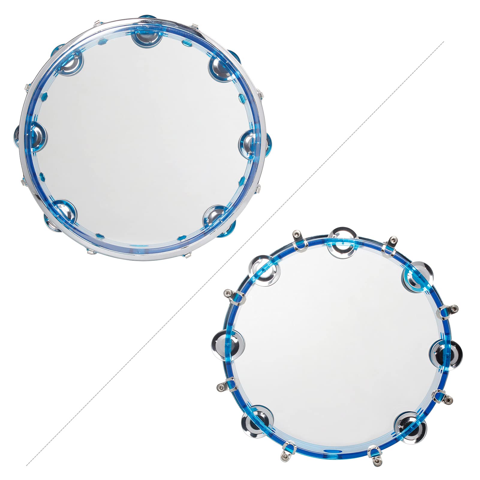 Funien 10 Inch Hand Held Tambourine Double Row Tambourine Drum Set Percussion Instrument Musical Educational Instrument for Church Performance Adults with Tuning Key Blue - Image 3