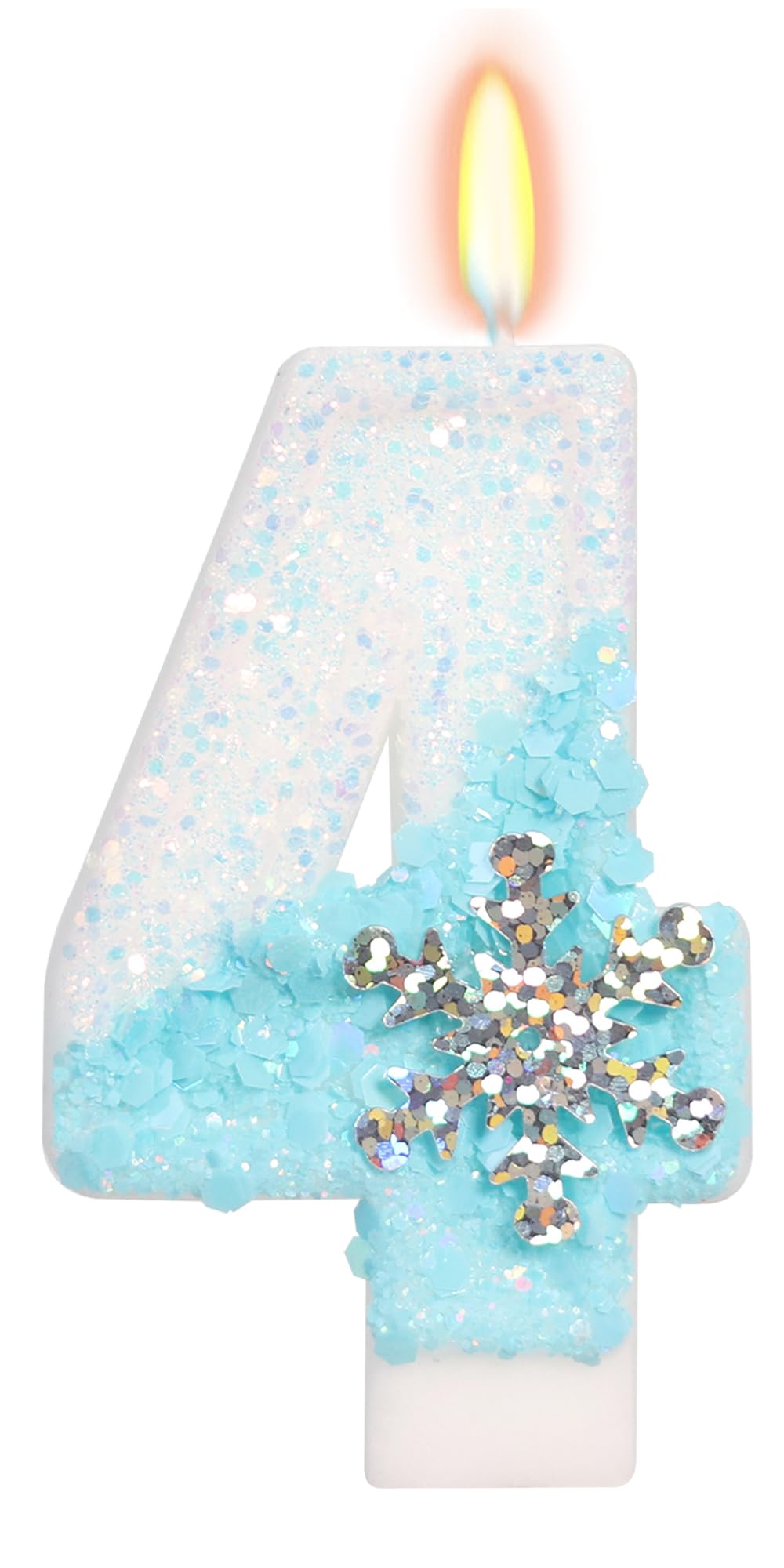 Velas de cumpleaños con temática de nieve azul cielo, velas de cumpleaños para suministros de fiesta, 2.75 pulgadas, decoración de pastel número 4 (número 4)