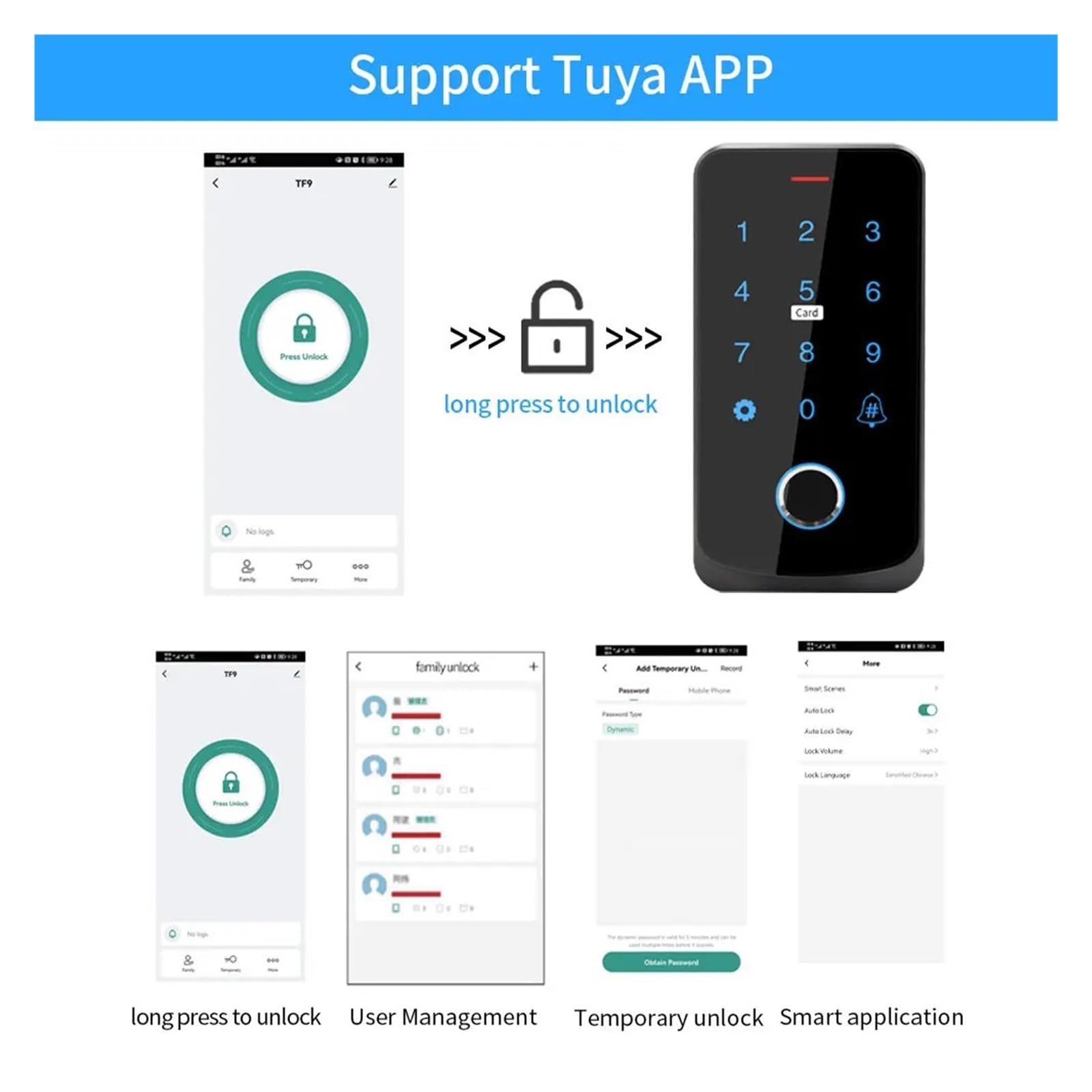 Kontroler dostępu Bluetooth z czytnikiem linii papilarnych, autonomiczny, dotykowy system otwierania drzwi, wodoodporny,Większe bezpieczeństwo(TF9MF-W black)