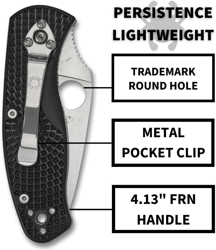 Spyderco Persistence Folding Pocket Knife with 2" 8Cr13MoV and FRN Handle - EDC Knife for Men and Women, Perfect for Hunting, Tactical, Camping, Survival, Hiking - PlainEdge - C136PBK
