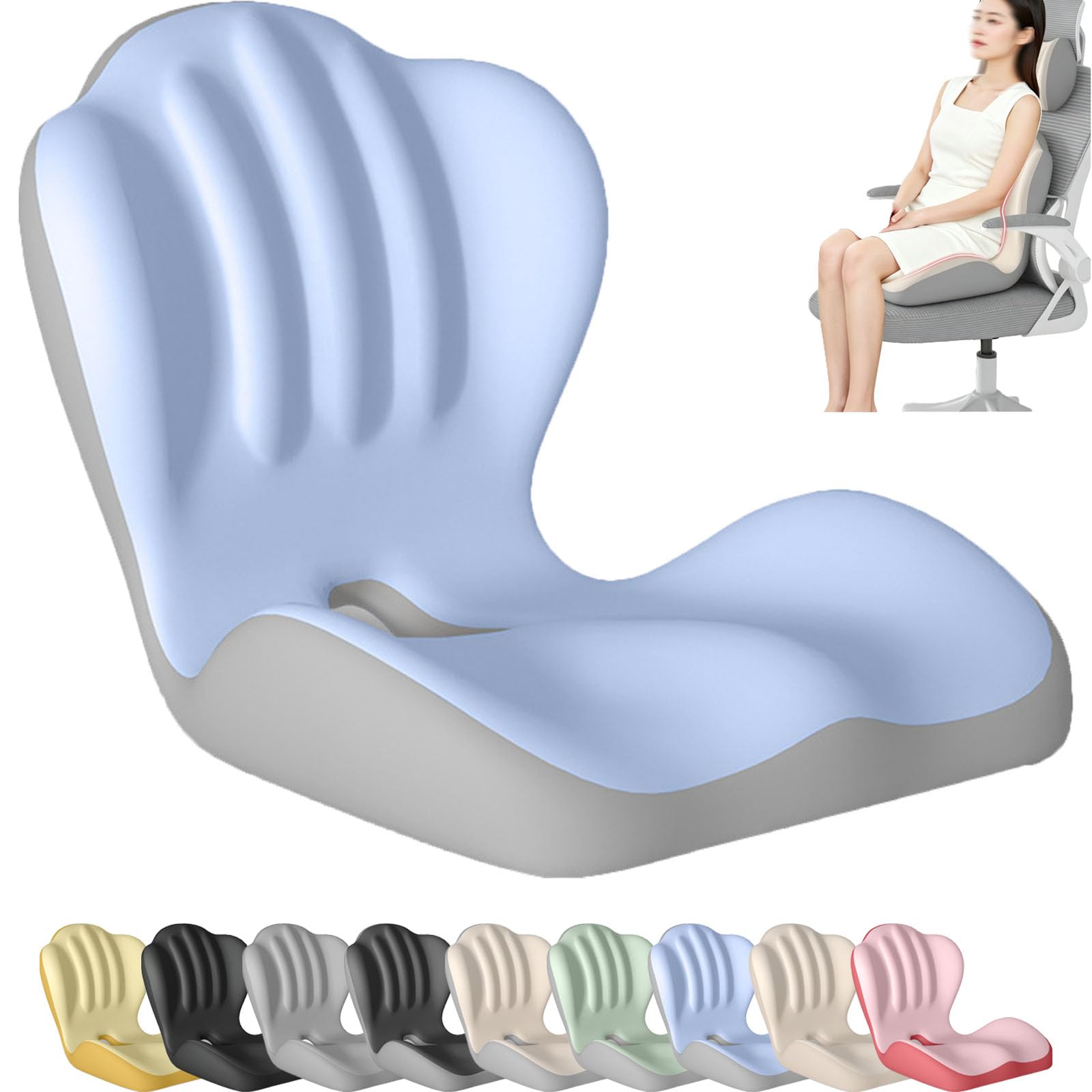 Ergonomic Memory Foam Seat Cushion,Lumber Support Cushions,L-Shaped Back Lumbar Support Cushion,Non-Slip Coccyx Hollow Design for Long Sitting,Office,Home,Driving (Gray-Blue) — image 1