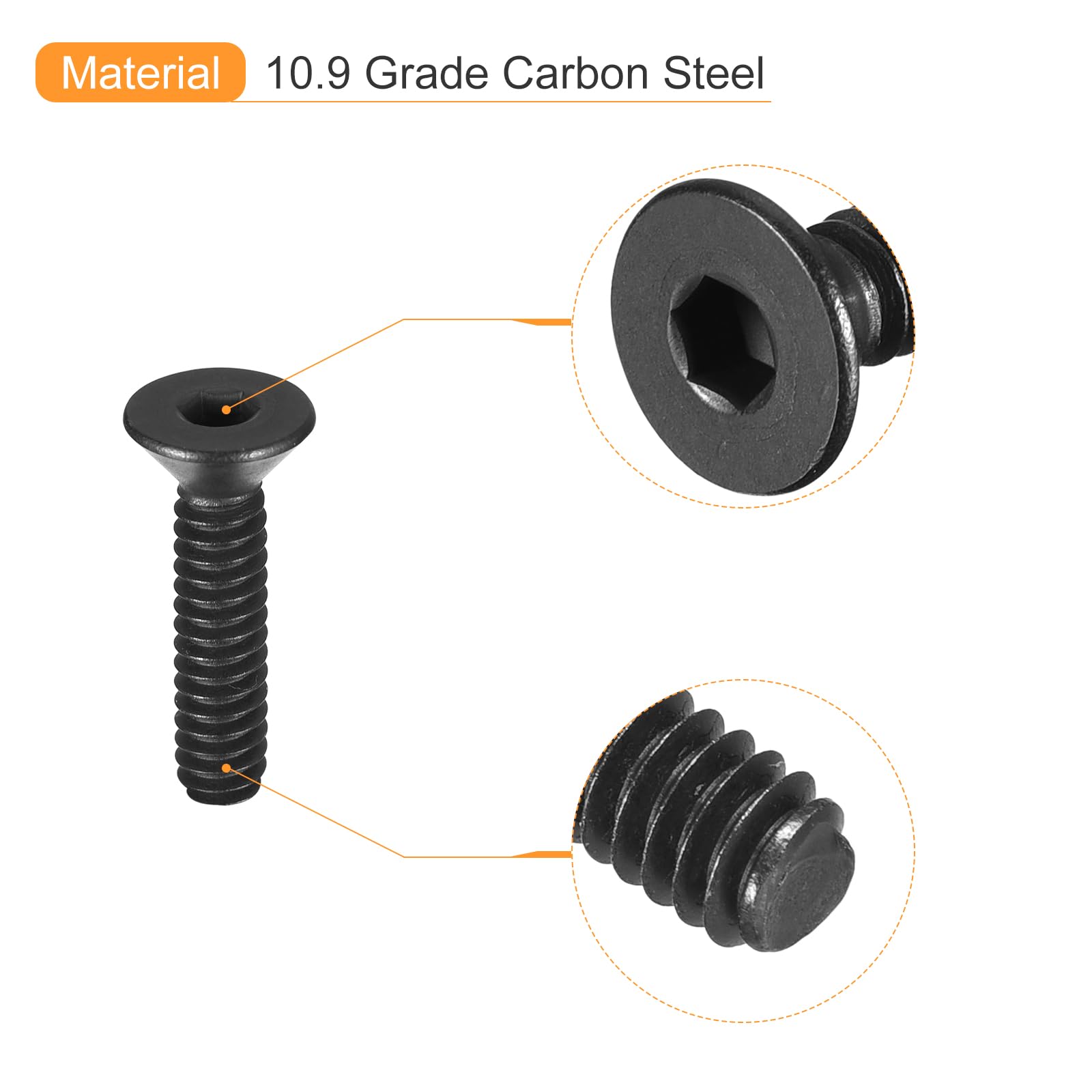 Snapklik.com : Uxcell #5-40x1/2 Flat Head Socket Cap Screws, 10.9 Grade ...