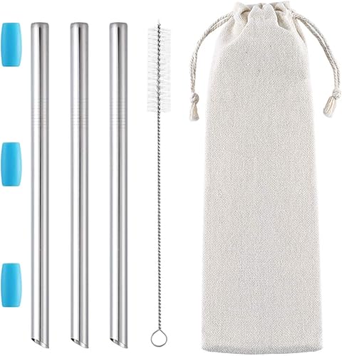 Miniatura 1 de 3 popotes Boba reutilizables y popotes para batidos, pajitas de acero inoxidable de 0.5 pulgadas de ancho, puntas en ángulo, pajitas de metal para