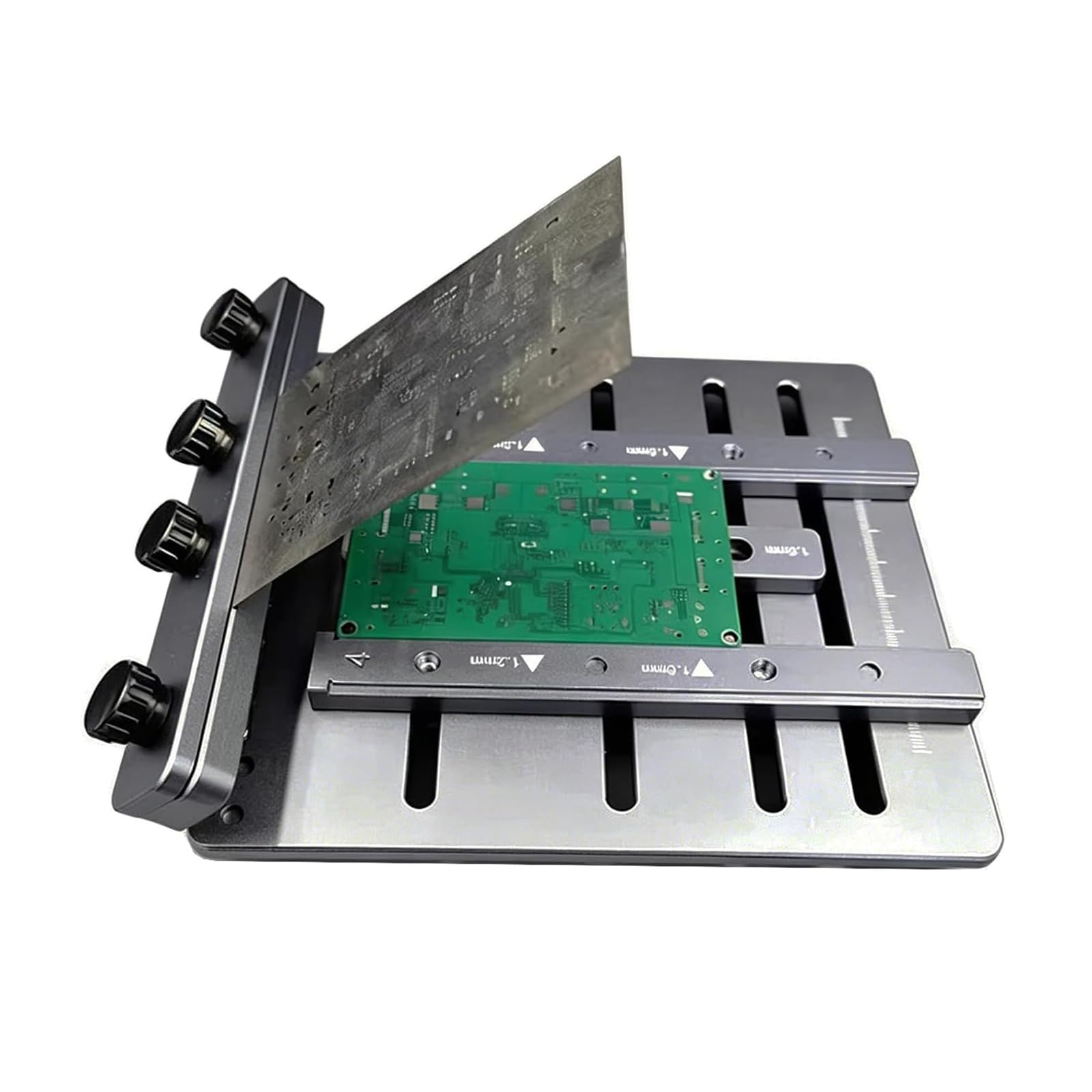 Miniimpresora De Plantillas para Pasta De Soldar – Soporte para PCB De Doble Cara con Escalas Grabadas con Láser, Sujeción Sin Herramientas Y Bisagras con Amortiguación (máx. 10,9 × 13,5 Cm)