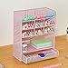 Spacrea Pen Holder Desk Organizer - Desk Organizers and Accessories, Pencil Holder with 10 Compartments and 1 Drawer（Pink）