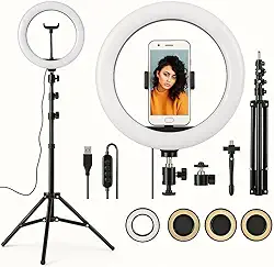 Ring Light LED 12' com Tripé 2,1m e Dimmer, Iluminação Profissional para Lives, Selfies e Estúdio
