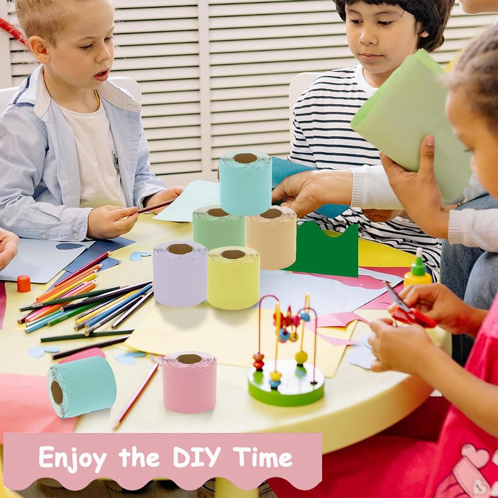 Set 6 Rotoli Bordo Decorativo Per Bacheche 196,8 M | Carta Colorata Con Adesivi | Per Aula, Scuola, Ufficio, Casa E Feste - 3