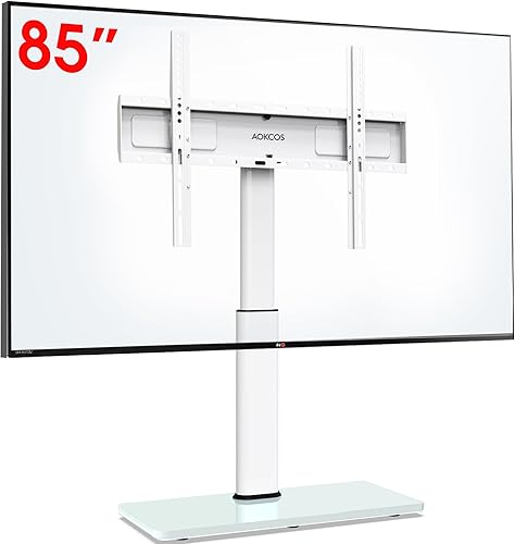 AOKCOS Table Top TV Stand for 43-75 85 inch TVs up to 50kg,Height Adjustable 1130mm & Tiltable,Universal TV Stand with toughened Glass Base & Cable Management,Max VESA 600x400mm