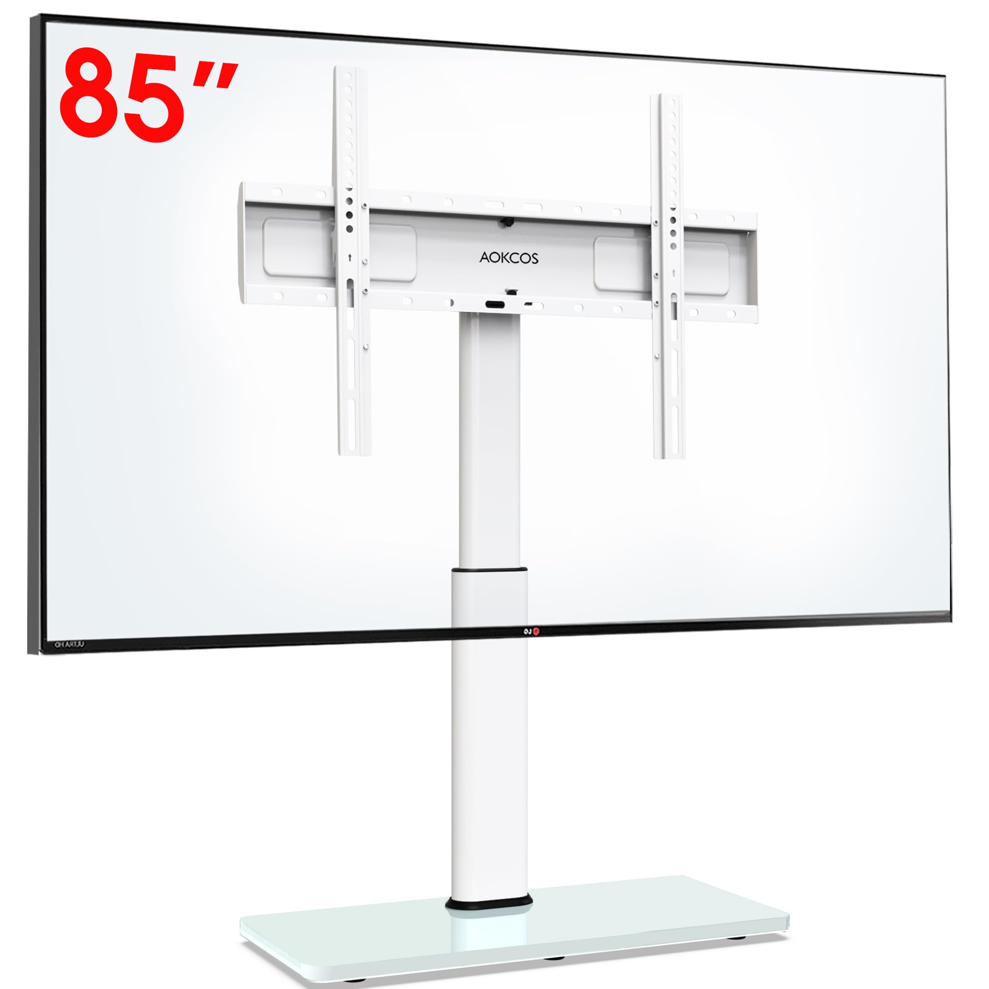 Universal Swivel TV Stand Table Top TV Mount Stand for 43 to 75 80 85 inch TVs, 8 Level Height Adjustable with Tilting, Heavy Duty Tempered Glass Base