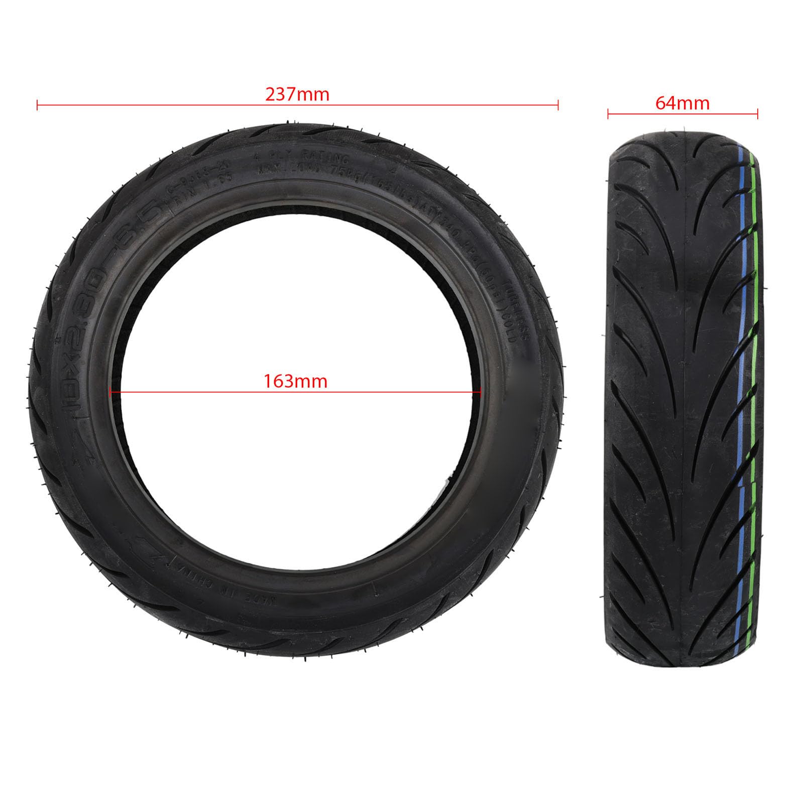 equlup Electric Scooter Tire, 10 Inch Electric Scooter Tubeless Tire Rubber Explosion Proof Outer Tire Replacement for KQI 2 Kick Scooter