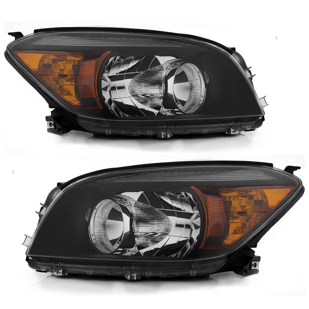 ACANII - For 2006 2007 2008 Toyota RAV4 Black Housing Headlights Headlamps Replacement 06-08 Set Driver & Passenger Side