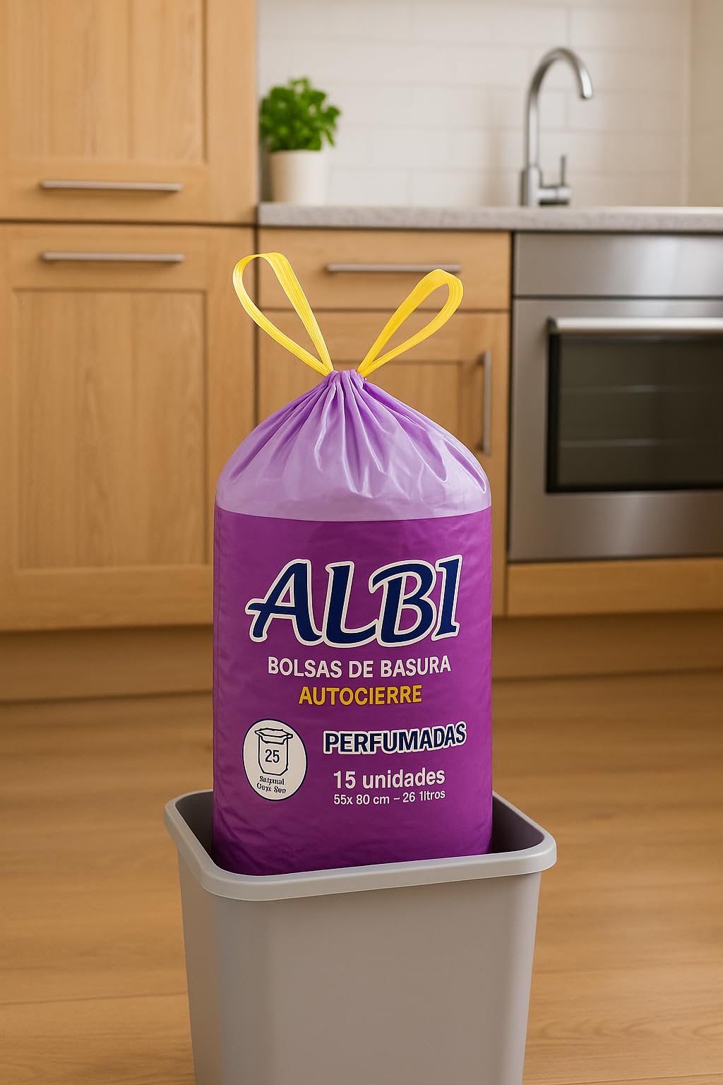 40 rollos de bolsas de basura perfumadas 25L (55x60 cm) | 15 uds por rollo | Autocierre fácil, multicapa y antigoteo para hogar