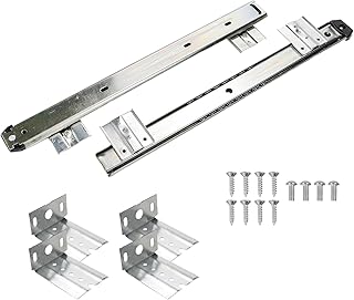 KUMGROT Keyboard Tray Slides 14" Silver Cold Rolled Steel Computer Drawer Tray Slides Ball Bearing Keyboard Slides with Adjustable Height Bracket