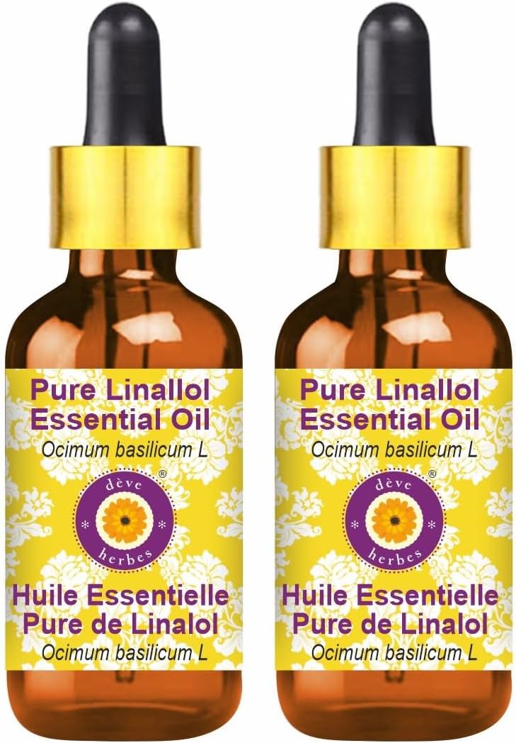 dève herbes Pure Linallol Essential Oil (Ocimum basilicum L) with Glass Dropper Natural Therapeutic Grade Steam Distilled (Pack of Two) 100mlx2 (6.76 oz)