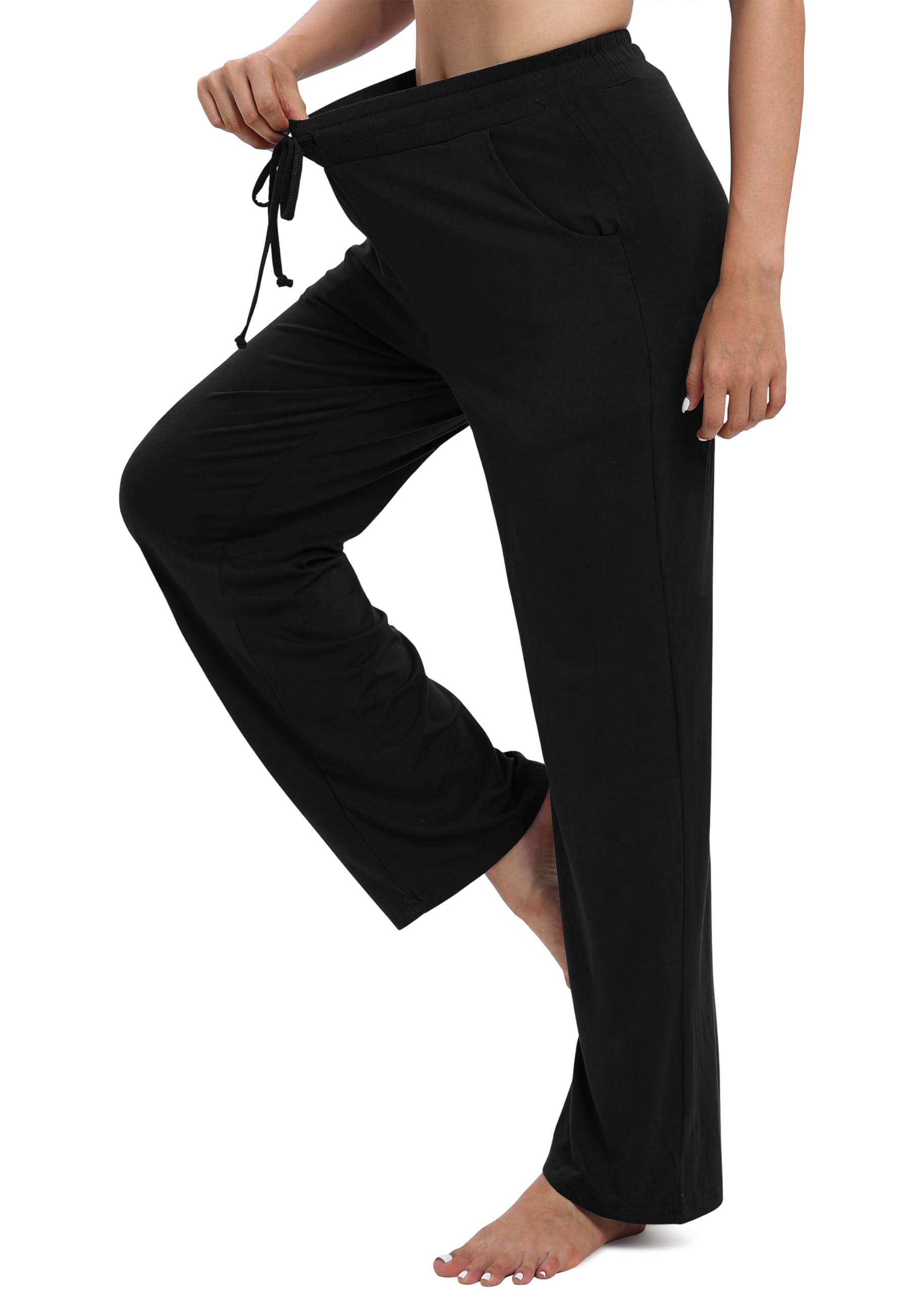 Women's Drawstring Casual Pants Stretchy High Waisted Loose Straight Leg Pants Jogger Trousers with Pockets
