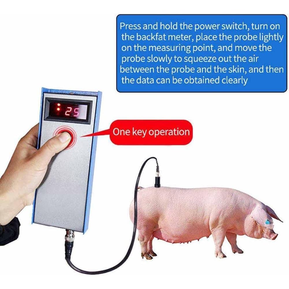 Medidor de grasa de espalda de cerdo, medidor de grosor veterinario con 3 luces indicadoras, medición rápida de 10 segundos para ganado, ganado, ovejas, uso en granja