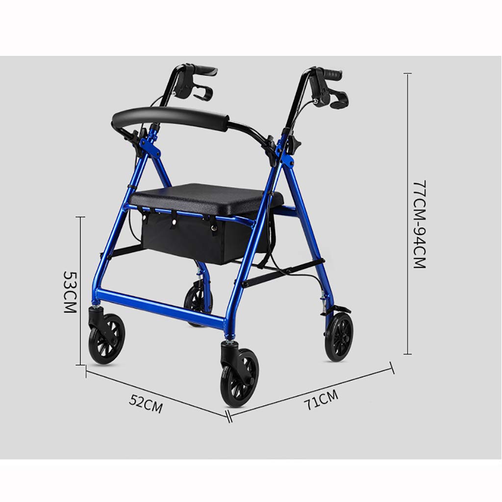 Marco para caminar plegable de aluminio, ayuda para la movilidad, andador, andador, carrito de la compra con asiento y freno de mano, para ancianos (rojo) (color: azul) estrella de luz