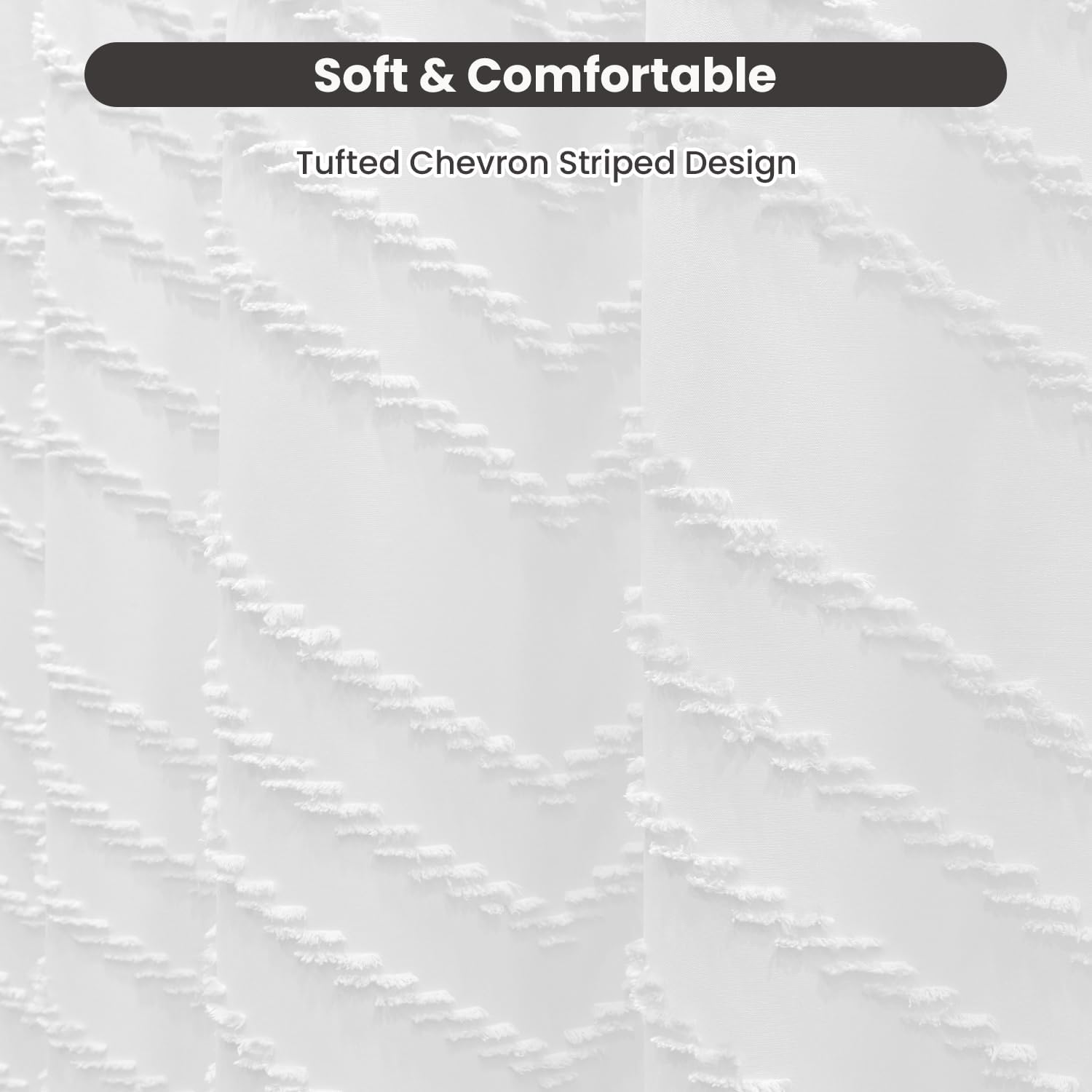 Inhousolu Boho Woven Fabric Shower Curtain, Tufted Textured Chevron Striped Tassel, Modern Farmhouse Minimalist Cloth, Water-Repellent Washable Bath Curtain for Bathroom Hotel 72" W x 84" L White