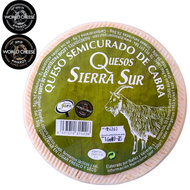 Queso Sierra Sur, Queso cabra, Queso Semicurado de cabra, un queso gourmet y artesano que realzará tus platos con su sabor exquisito y auténtico (Grande)