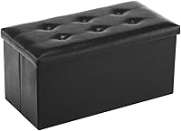 Youdesure APICIZON Folding Faux Leather Storage Ottoman Bench - 30 Inch Padded Footrest Seat, 350lbs Capacity for Living Room Bedroom, Black