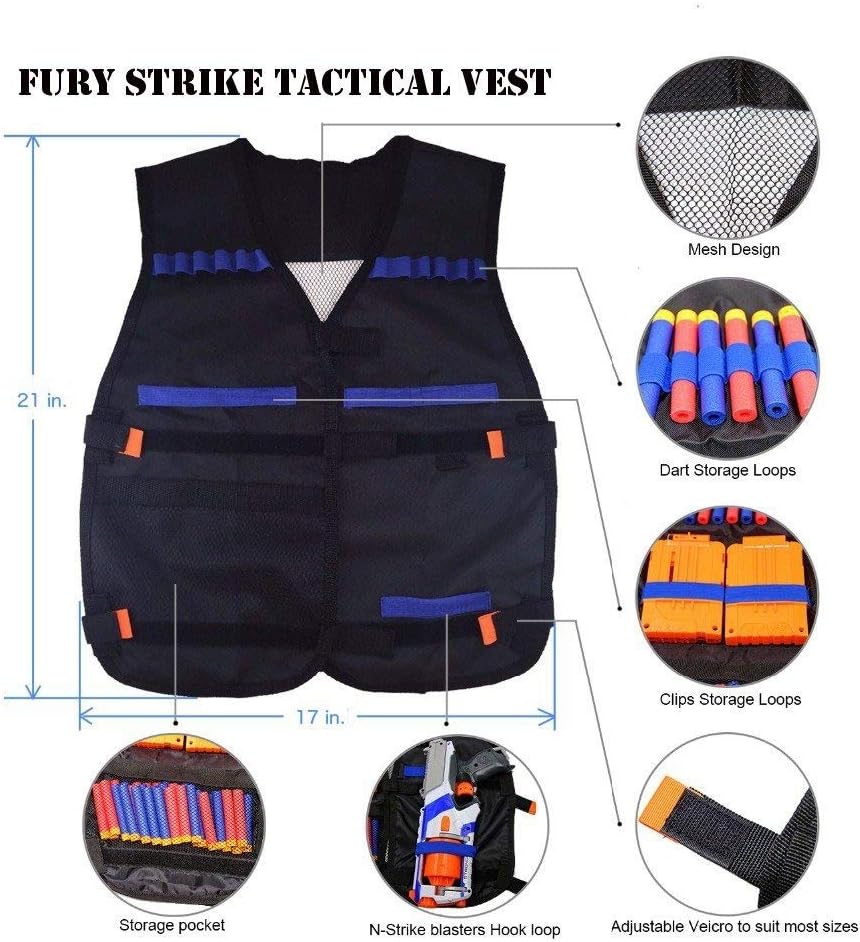 Tactical Vest Accessories Set for Nerf N-Strike Elite Series with 20 Refill Darts, 2 Quick Reload Clips, Wrist Ammo Holder, Safety Glasses, and Tube Mask - Image 2