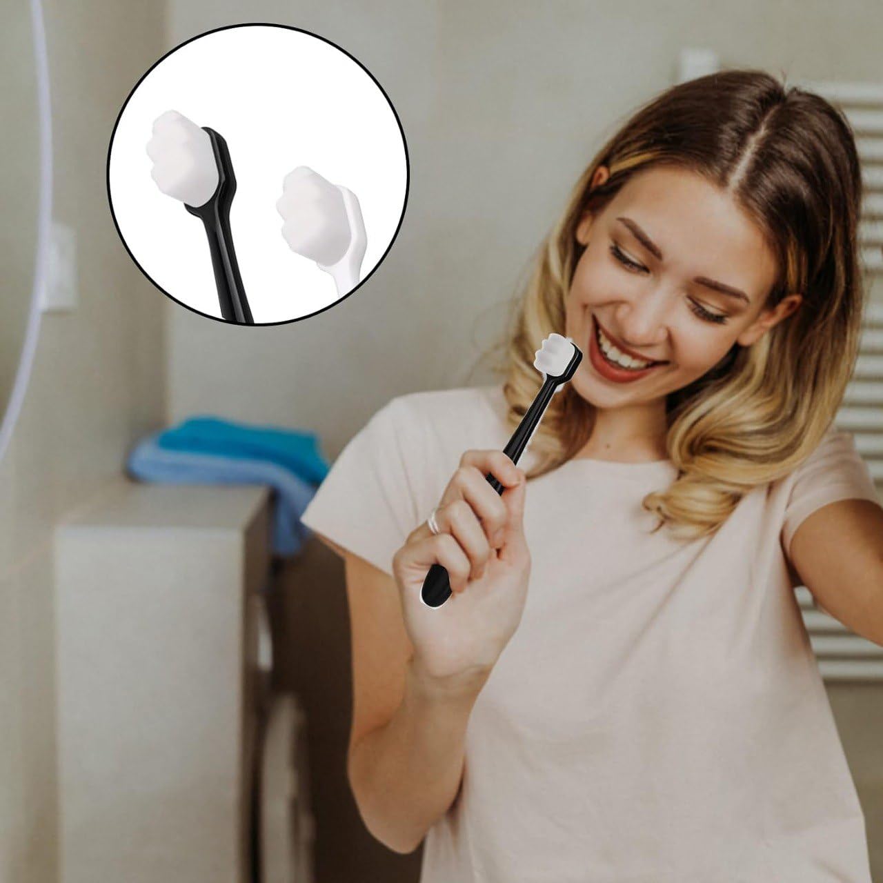 FRENYEAR 2 PCS Toothbrush Ultra-fine Nanometer Dental Care Whitening Deep Cleaning Tooth Sensitivity for couple 10000 Hairs Adult Children Pregnant Woman Postpartum White and Black (4) 1