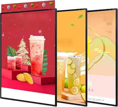Ultra Thin Tempered Glass LED Light Box LED Poster Frame Light Box Wall Mounted Indoor Advertising Frame Backlit Advertising Poster Retail Menu Display Silver 60*
