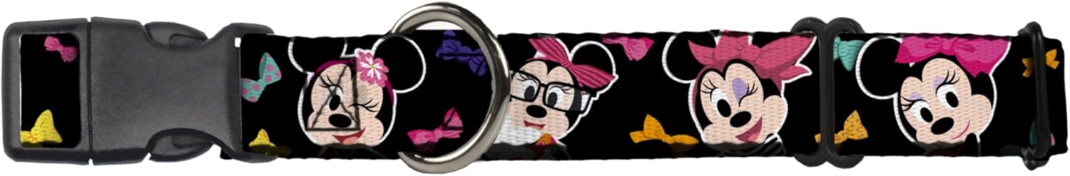 Buckle-Down Martingale Dog Collar - Mini Minnie Expressions/Bows Black/Multi Color - 1.5" Wide - Fits 16-23" Neck Size - Medium