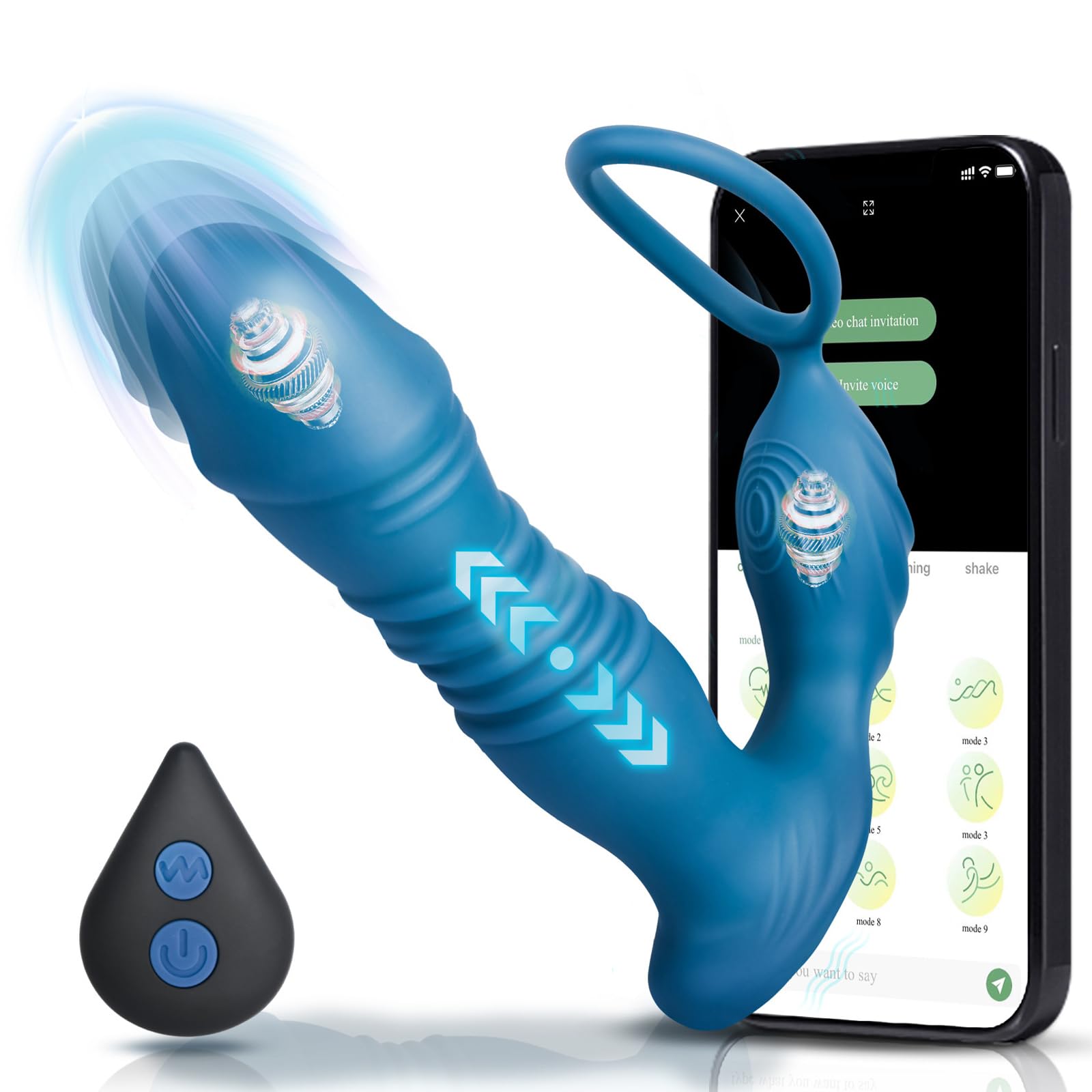 Massaggiatore prostatico con anello, vibratore 3 in 1 per uomo con funzione di chat AI, giocattolo erotico, anello vibrante con 7 modalità, vibratore per uomo