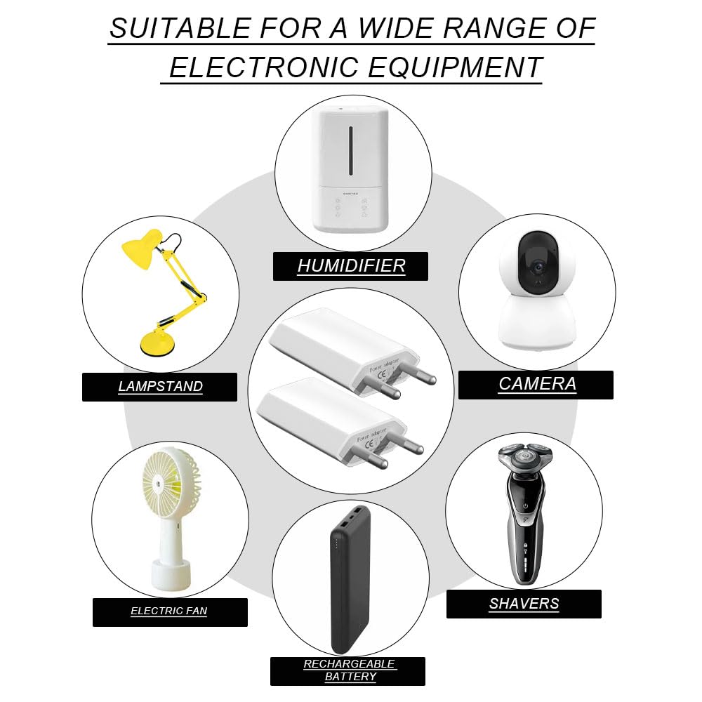 Caricabatterie USB 5V/1A, 2 prese adattatore di alimentazione universale, presa elettrica per telefono, pad, smartphone, tablet, auricolari, MP3, fotocamera, power bank, non cavo