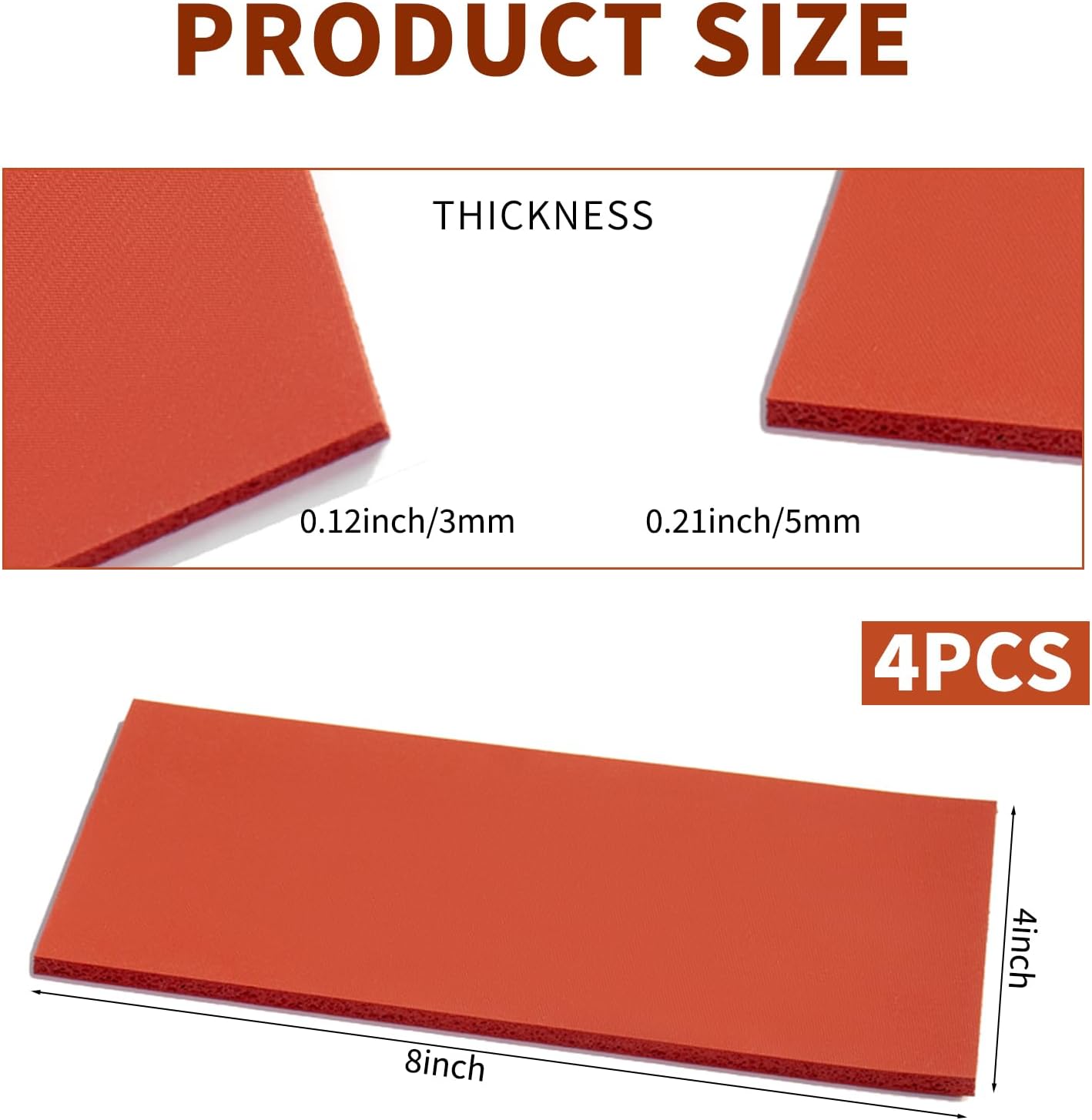 4 Pack Silicone Heat Press Mat, 2 Thicknesses (1/8" & 1/5") 3.93x7.87 Inch Pad for Hat Press Accessories, High Heat Resistant, Even Pressure, Cut-to-Fit, for HTV, Sublimation and Craft Projects