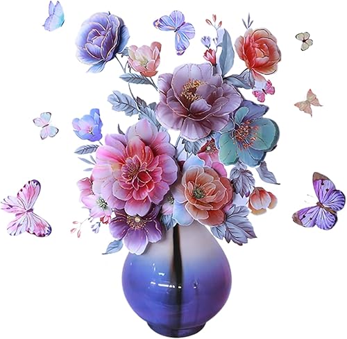 Jztacn Pegatinas de pared de jarrón 3D pétalos de varias capas calcomanías de pared de flores calcomanías de pared de habitación autoadhesivas