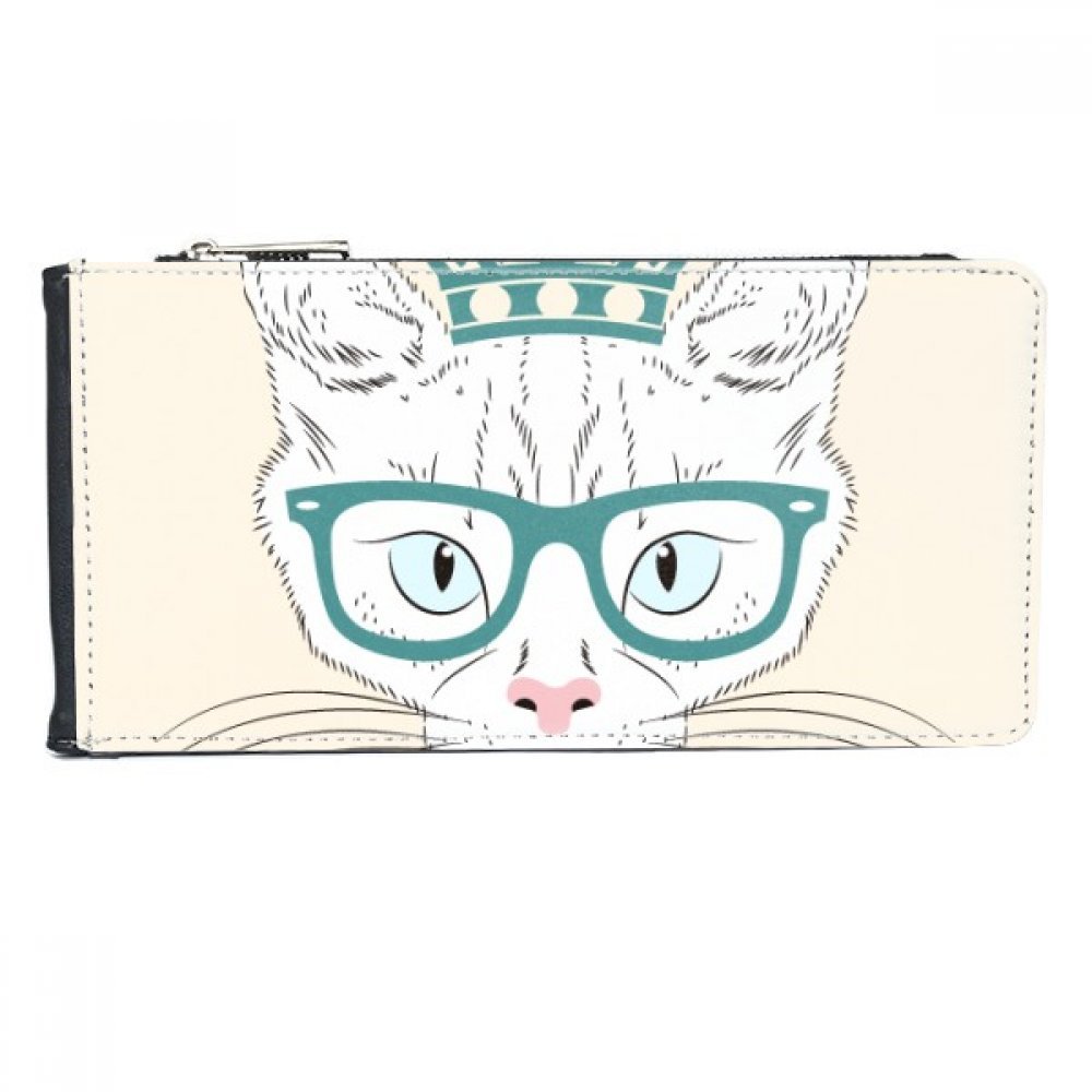 Portefeuille chat blanc princesse en faux cuir rectangle multicolore pour passionnés d'animaux