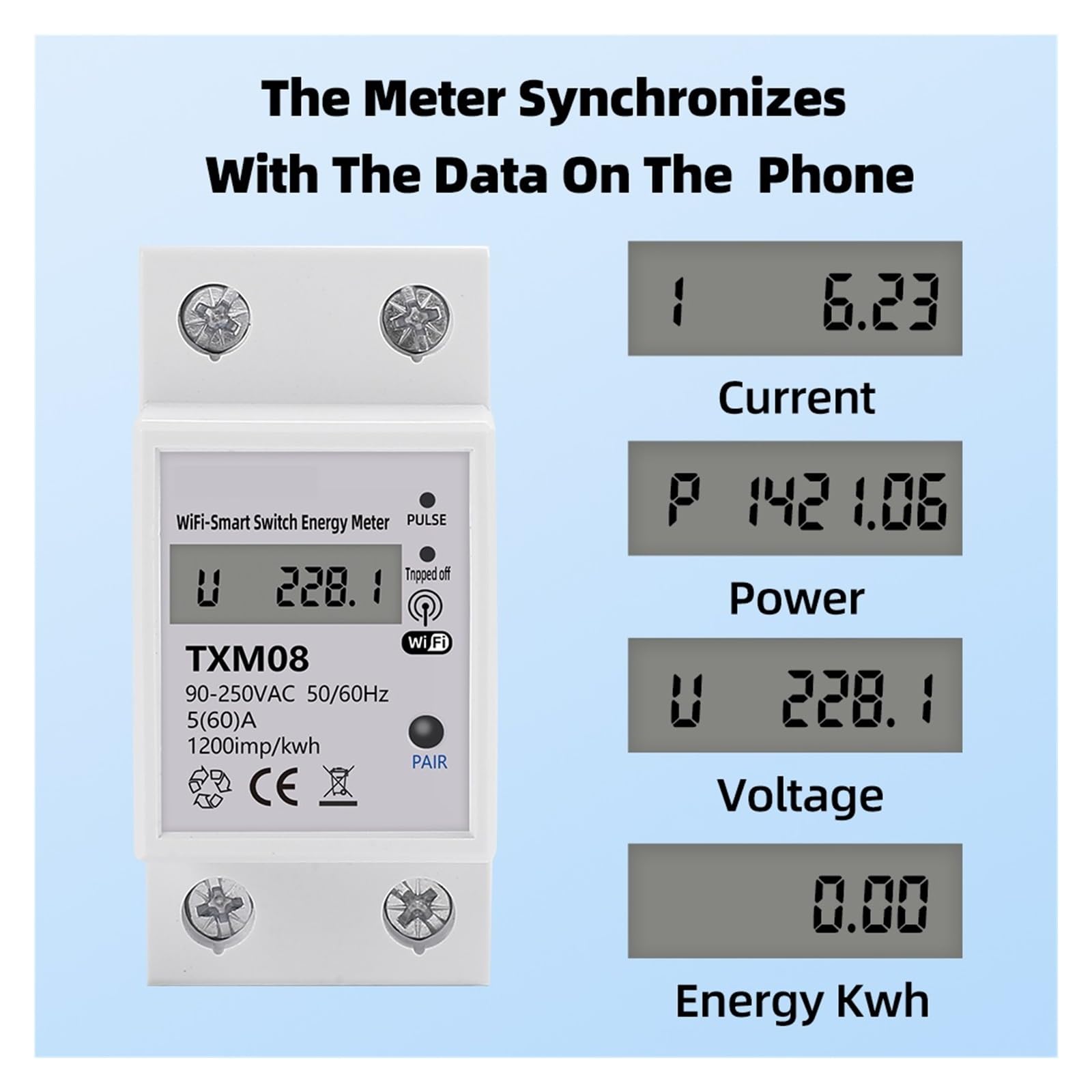 Monitoraggio Dell'Energia del Contatore Intelligen Tuya 60A DIN Rail WiFi Smart Energy Meter Timer Power Monitor KWh Meter Wattmetro Smart Life
