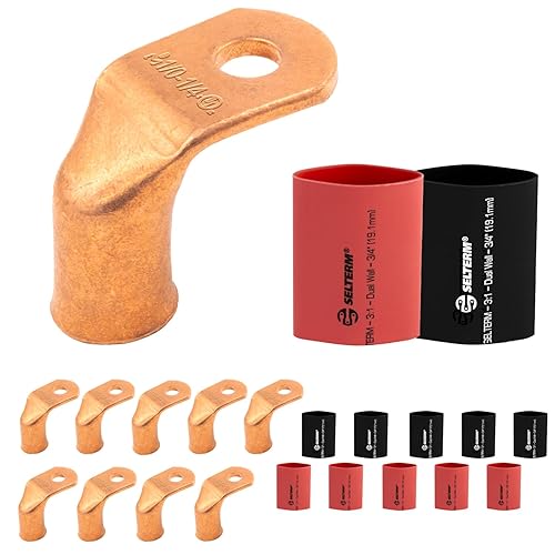 Miniatura 463 de SELTERM - 2 terminales de anillo resistentes para cable de batería, calibre 4 AWG, pernos de 3/8 pulgadas, terminales de calibre 4, ojales de cobre