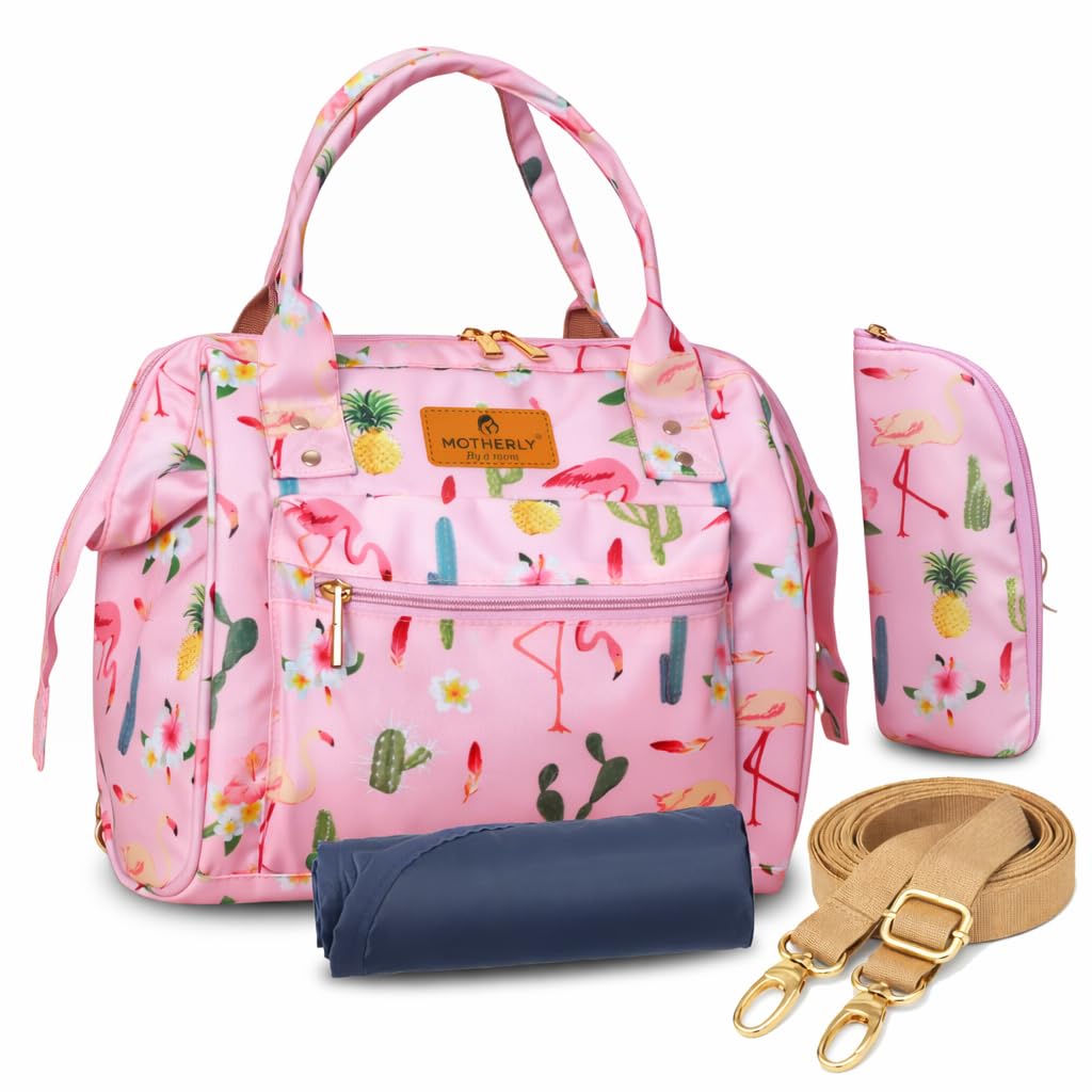 Motherly Nano Diaper Bag for Mothers for Travel– Combo Set with Accessories, Small Maternity Handbag for Newborn Baby,Multiple Pockets Water Resistant Baby Bag (Cactus Pink)-image-28