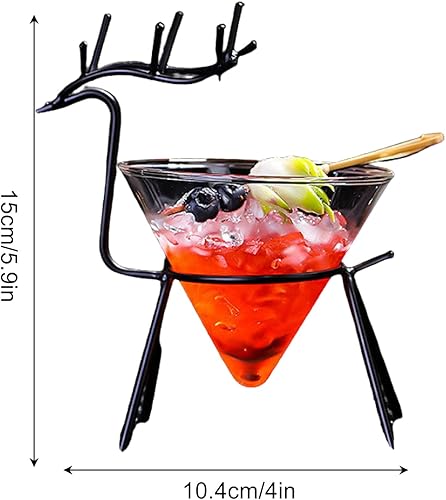 Miniatura 9 de Juego de 2 vasos de cóctel creativos, vasos de Martini con forma de ciervo de hierro, 5.4 fl oz, copas de vino transparentes para Martini, cóctel,