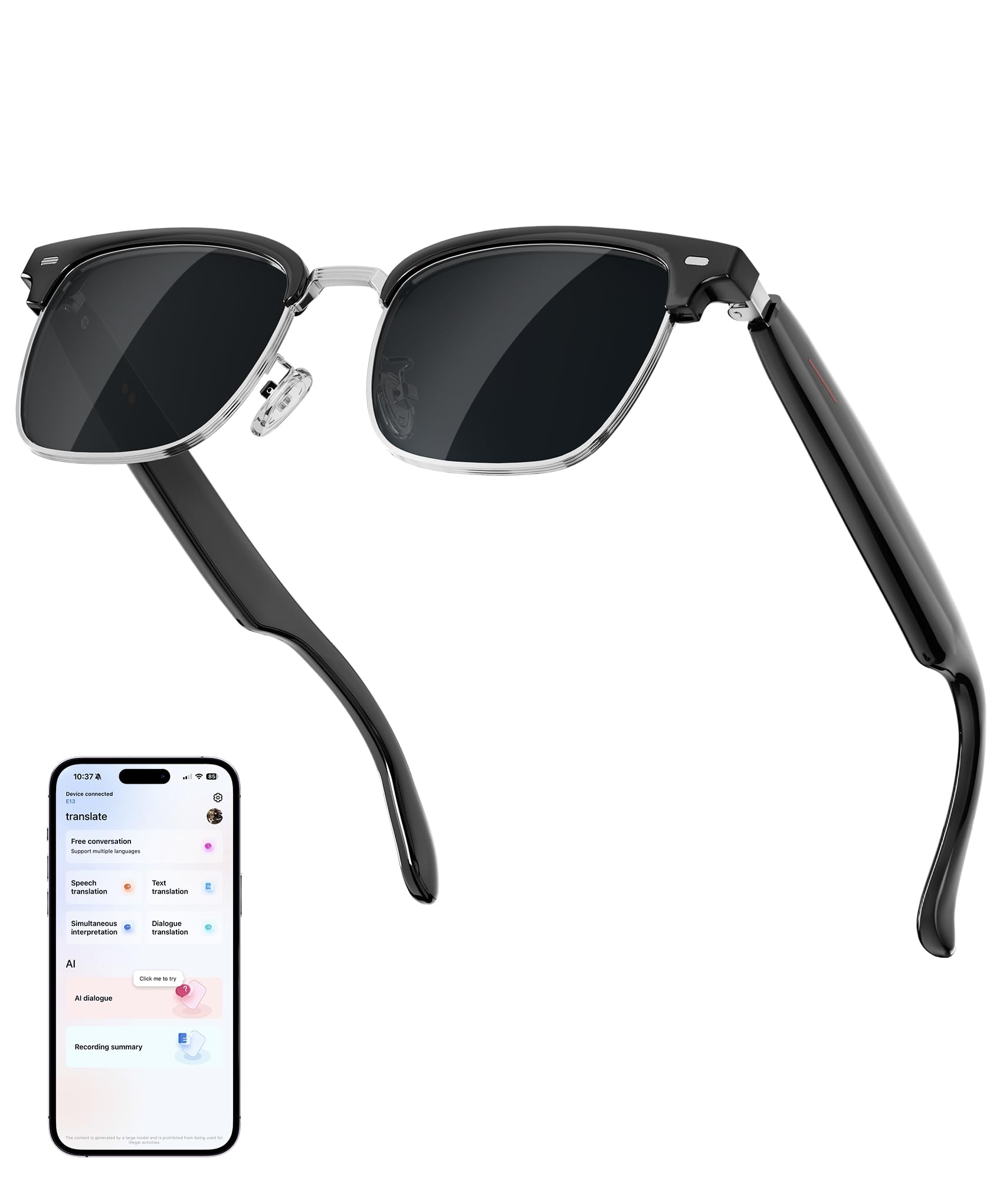 AI Smart Glasses Bluetooth Glasses for Men Women Blue Light Smart Glasses Hands-Free Calls Music and Voice Control