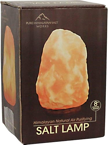 Vista 2 de Works Lámpara de sal del Himalaya 100% natural, lámpara de sal de cristal rosa con base de madera, incluye bombilla de 15 W y cable de 6 pies