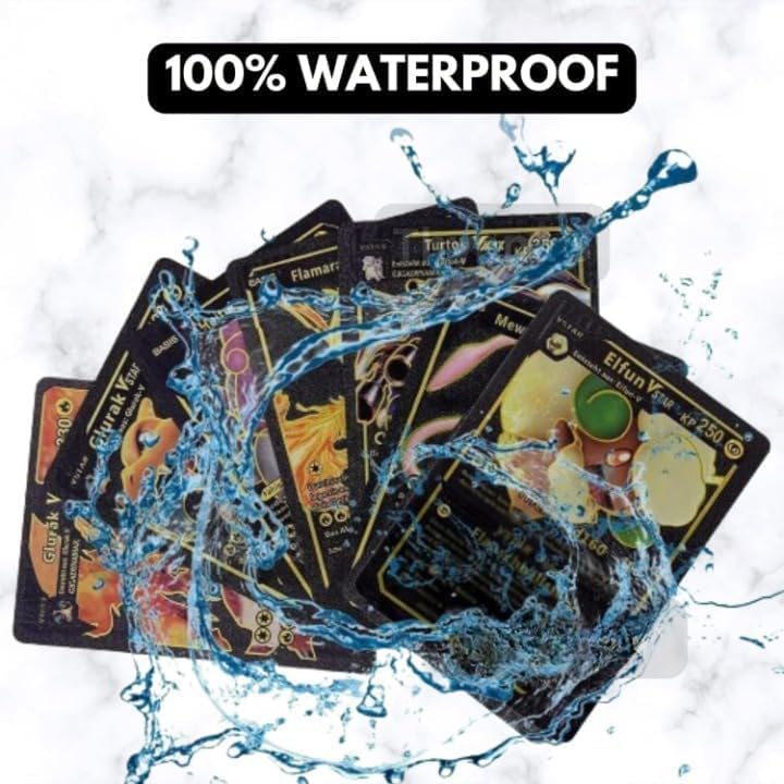 Image of Premium Black Foil Pokemon Card Game Set - 55 Rare Unofficial VMAX GX VSTAR Cards | Shiny Battle Trading Cards For Kids & Collectors | Gift Pack - Black