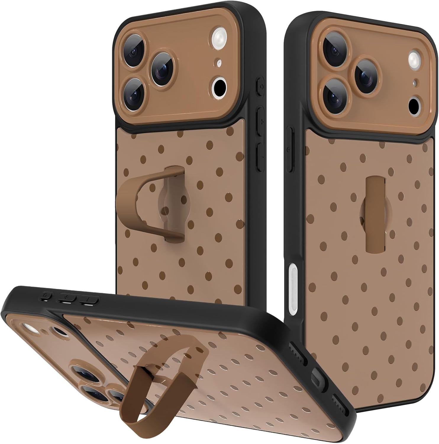 KANGHAR Compatible with iPhone 17 Pro Max Case Brown Dot Pattern Cute Wristband Stand Phone Cover for Women Girls Men Shockproof Slim Protective Cover Phone 17 Pro Max 6.9 Inch