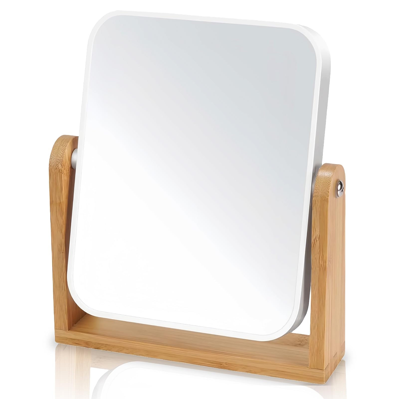 Meetoz White Vanity Mirror With Bamboo Stand, 1X/3X Magnification Double Sided 360 Degree Swivel, Portable Table Desk Counter Top Magnifying Mirror, For Offices Bathroom, Bedroom
